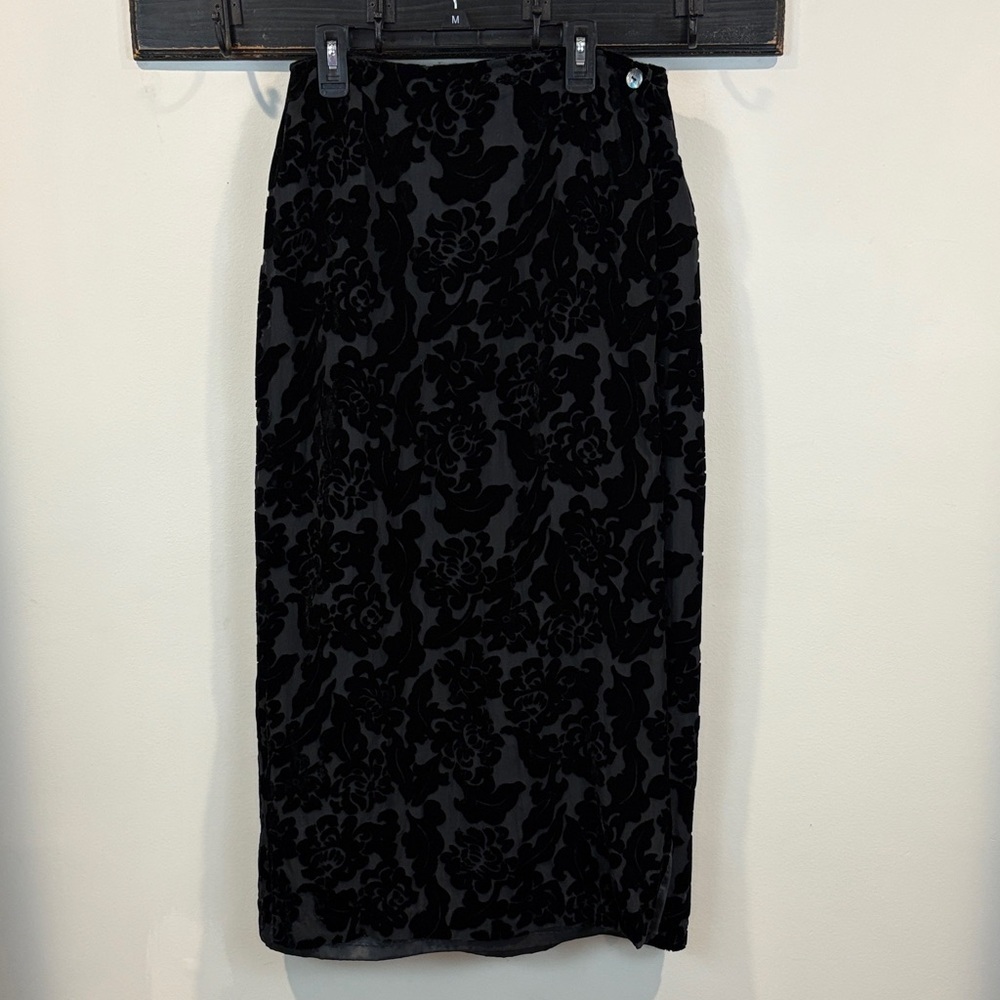 Vintage 90s NY&Co Velvet Burnout Wrap Maxi Skirt Size 8 Silk Blend Whimsigoth